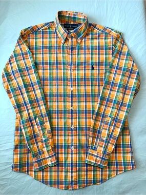 Ralph Lauren Custom Fit Plaid Button-Down Shirt | Orange Multi | S